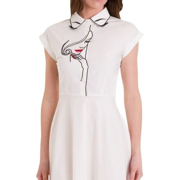 Banned Apparel Dresses & Skirts - Banned Apparel White Fit & Flare Dress Embroidered Model Face 4XL New Rockabilly